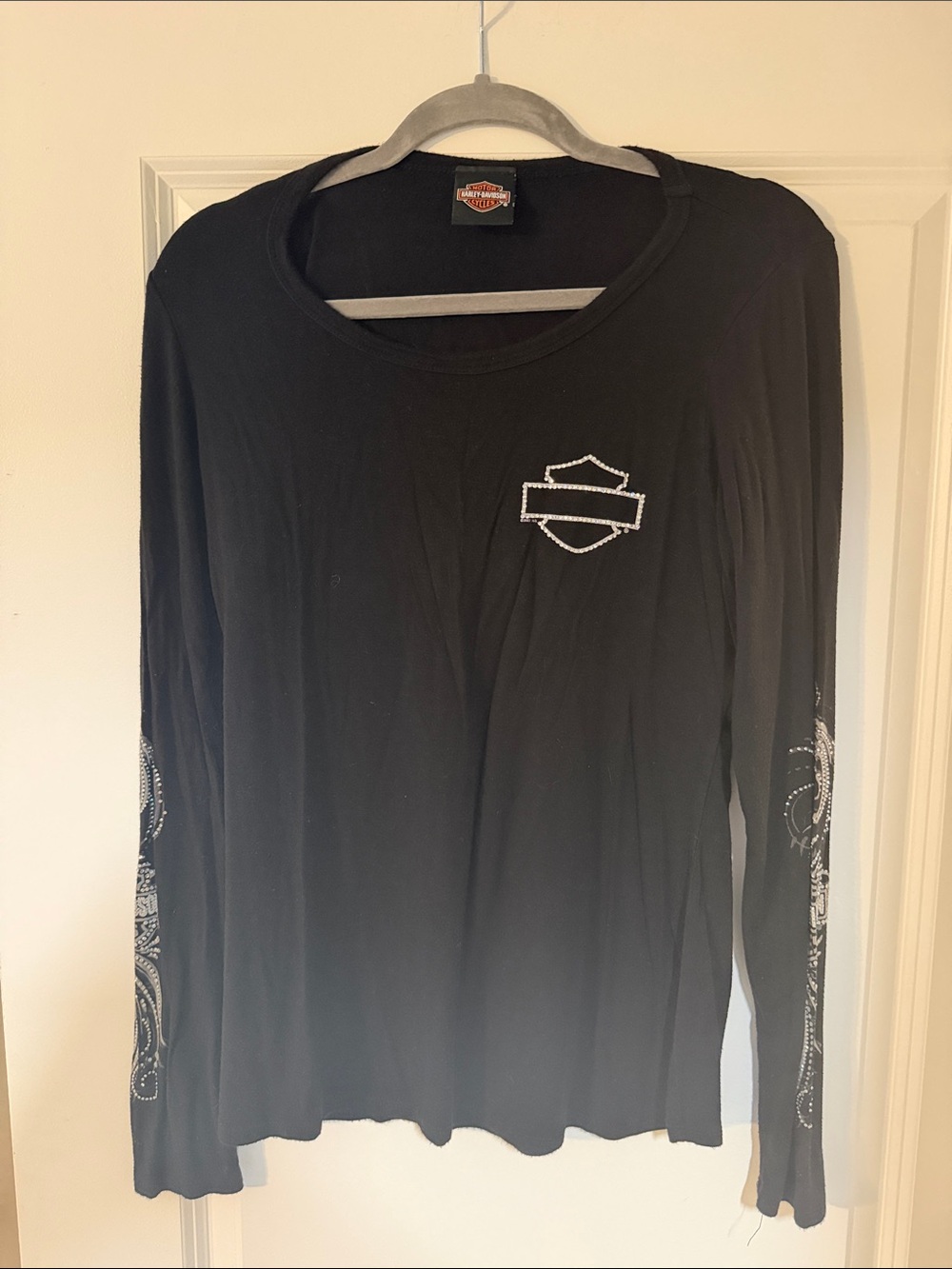 Harley-Davidson Black Long Sleeve Tee with White Shield Accent